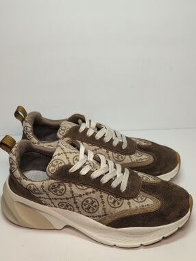 Tory Burch T Monogram Suede Good Luck Trainer sneakers womans size 8